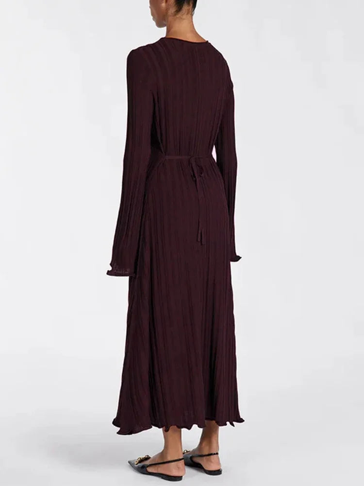 Aiertu  -   Knitted Long Dress Female Fall Winter New Casual Retro High Waist Rib Sweater Bodycon Dresses Lady Holiday Party Outfits Aiertu