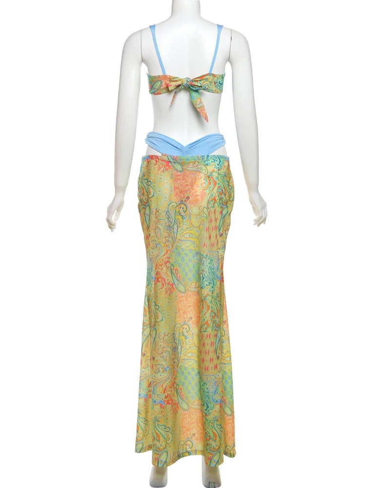 Aiertu  -  Aesthetic Women 3 Piece Set Summer New Printed Mini Camis+Underwear+Maxi Skirts Festival Holiday Mujer Fashion Outfits Aiertu