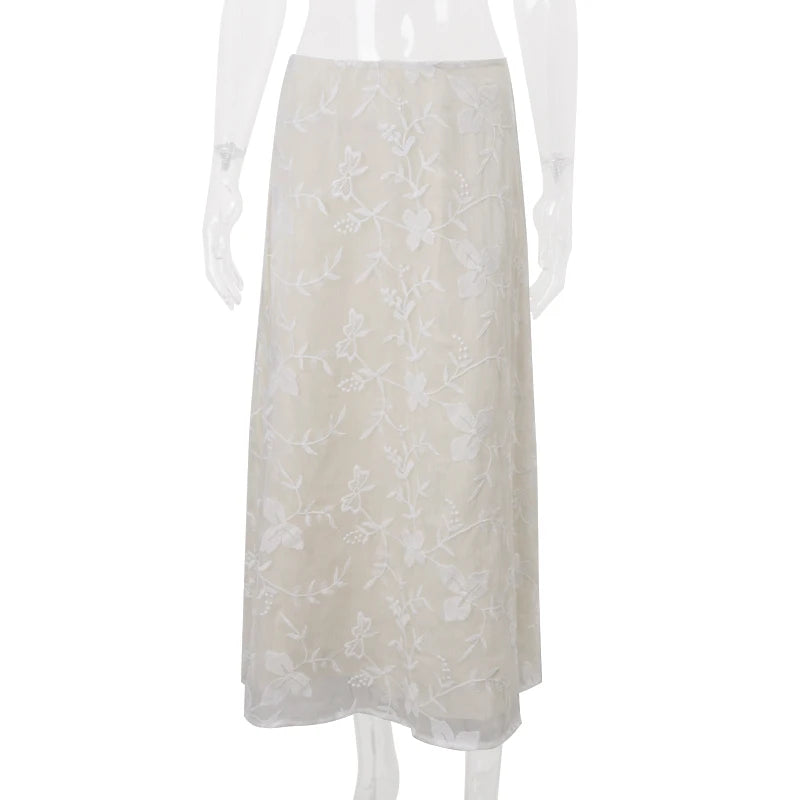 Aiertu  Elegant French A-Line Mesh Fashion Long Skirts Vintage High Waist Casual Y2K Spring Summer Evening Party New Maxi Skirt Aiertu