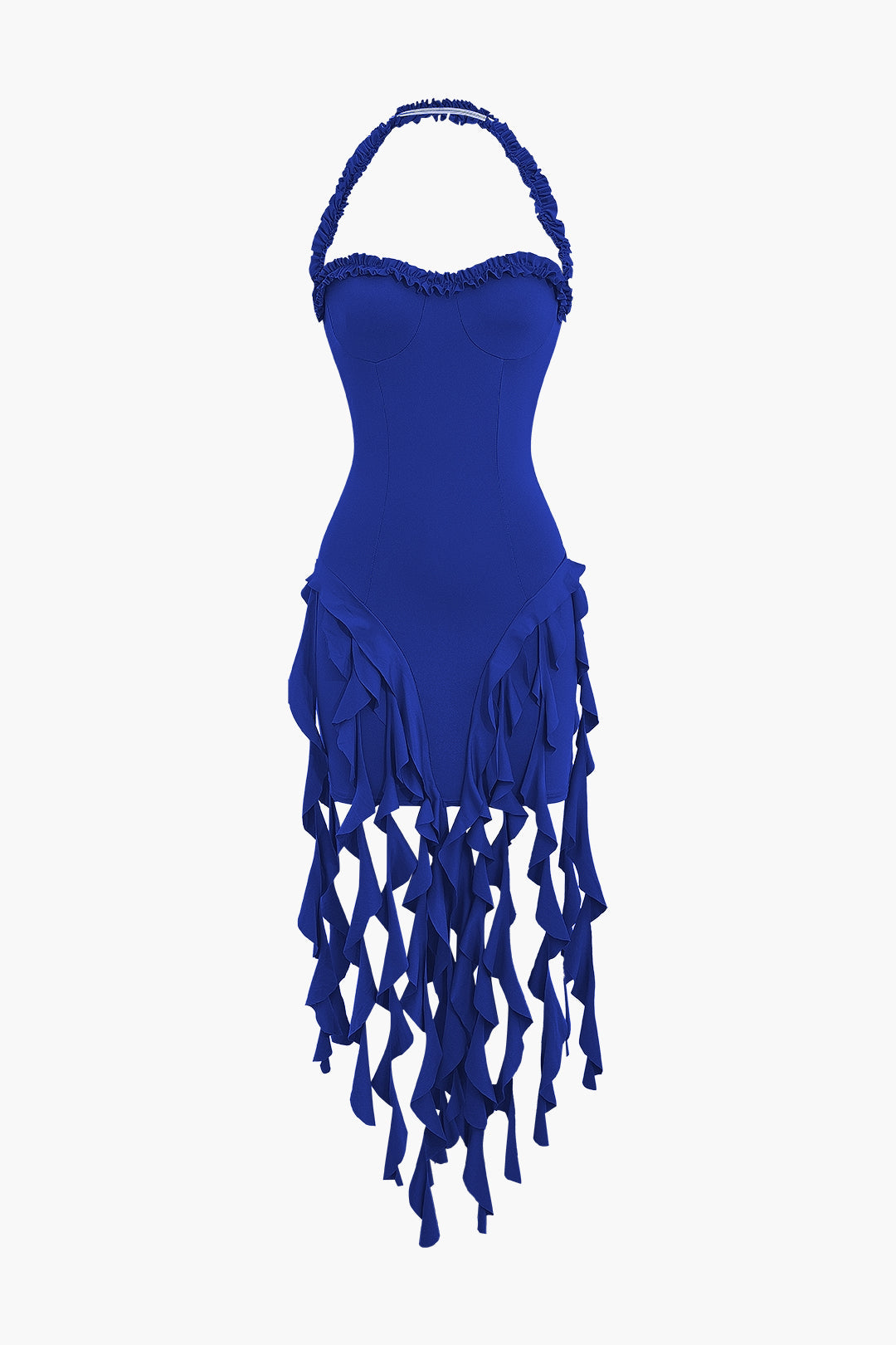 Aiertu  Ruffle Tassel Halter Bustier Mini Dress Aiertu