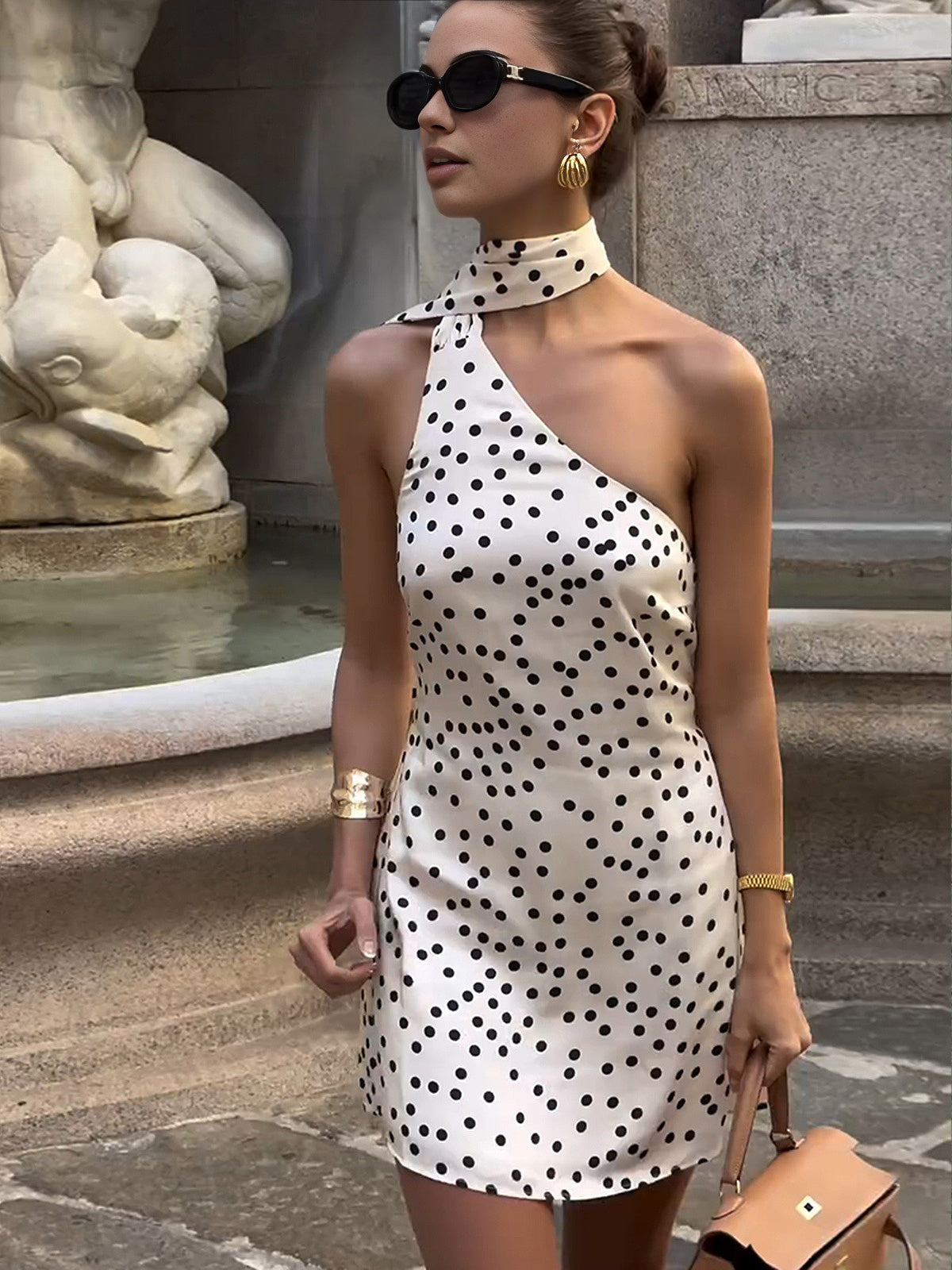 Aiertu  Satin Polka Dot Asymmetrical Dress shopify