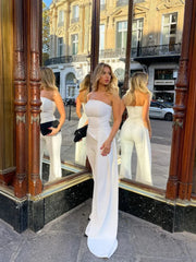 Aiertu  -  Sexy Ribbon Tube Top Set Women Street Solid Sleeveless Crop Vest High Waist Wide Leg Pants 2026 Autumn Lady Chic Zipper Outfit Aiertu
