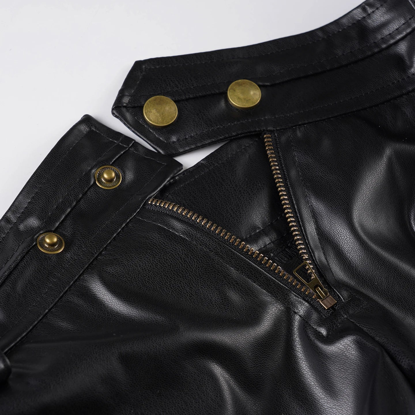 Aiertu  -  Punk Style Black Leather Shorts Solid Skinny Button-up Low Rise Pockets Patchwork Cargo Shorts Women Summer Streetwear Aiertu