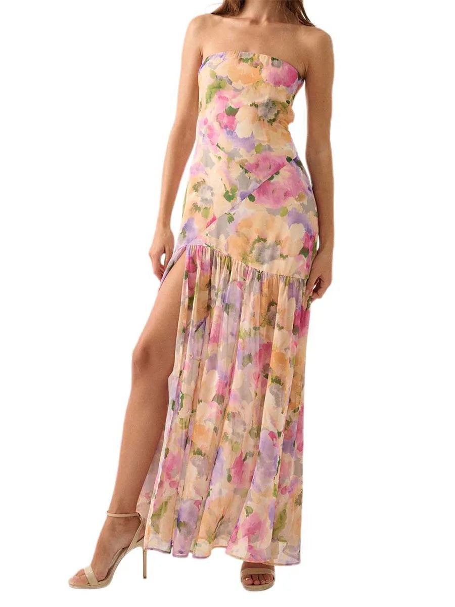 Aiertu  -  Women s Floral Print Off Shoulder Maxi Dress with Sleeveless Bandeau Top for Summer Beach Vacation Aiertu
