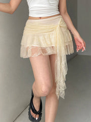 Aiertu    -  Fairycore Lace Bandage A-line Skirt Sweet Aesthetic Low Rise Loose Mini Skirts for Women Summer Streetwear Y2k Clothing Aiertu