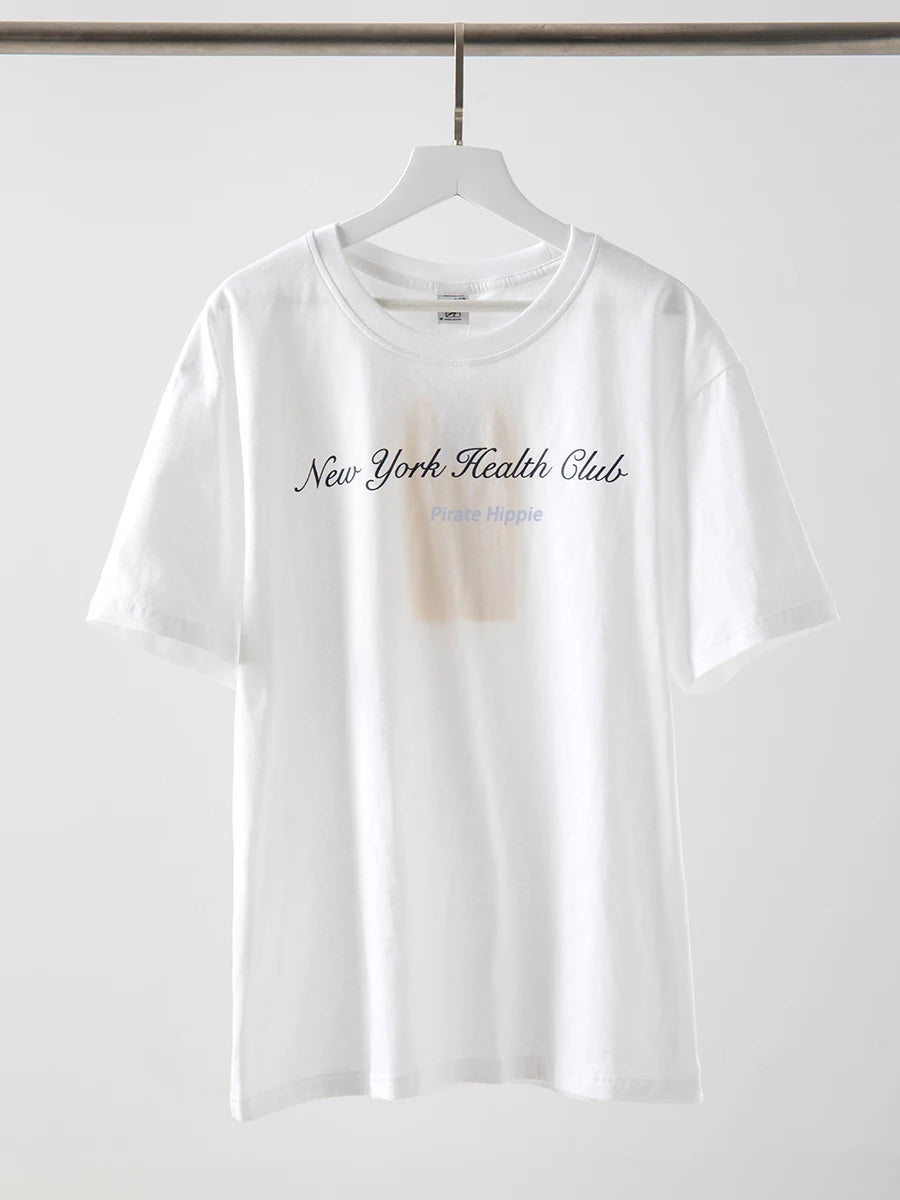 Aiertu  -   Sporty Letter Print T-shirt Women Round Neck Cotton Cozy Casual Short Sleeve Tees 2026 Summer New Classic Fashion T-shirts Aiertu