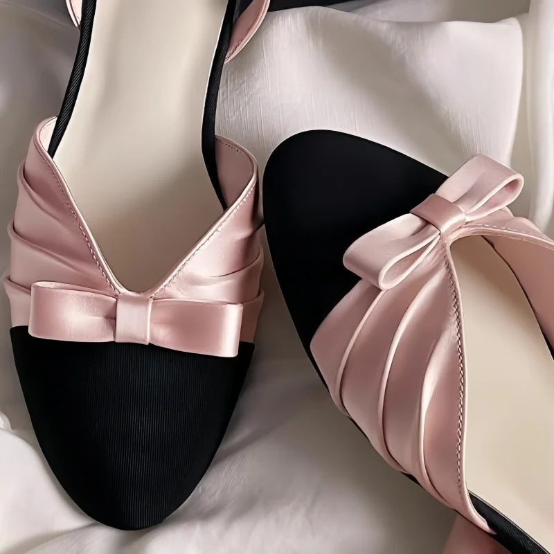 Aiertu  -  Butterfly-knot Shoes for Ladies Round Toe Low Heels Pleated Female Sandals Mixed Colors Womens Back Strap Chassure Sewing Lines Aiertu