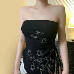 Aiertu  -  European American dark wind star hot diamond irregular chest wrap top Spice girl sexy backless design sense lace-up vest woman Aiertu