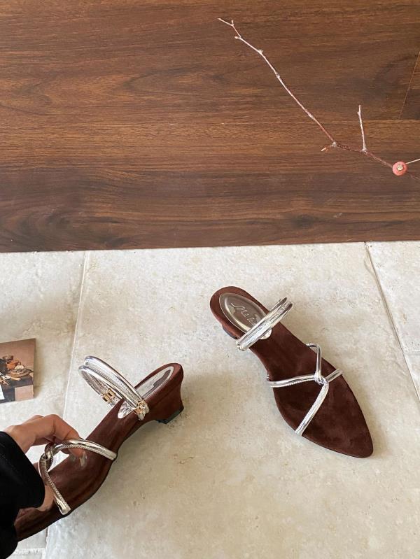 Aiertu  Low Shoes Rome Hoof Heels PU Fabric Rubber Low Shoes Hoof Heels Fabric PU Rubber Aiertu