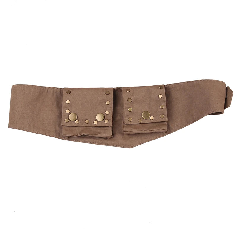 Aiertu  -  Harajuku Brown Buttons Vintage Female Belts Pockets Y2K Grunge Bum Bag Waistband Accessories Wide Sashes Outfits Aiertu