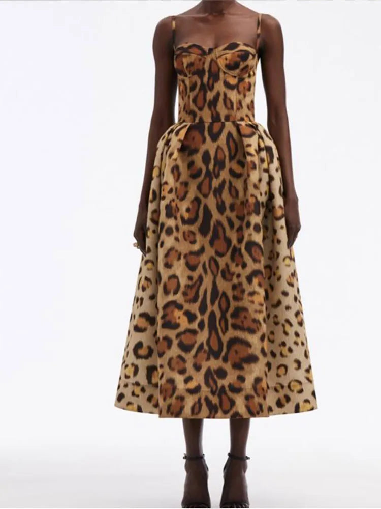 Aiertu  -  Women Sexy Leopard Print Wrapped Chest Long Dress Elegant Backless Pleated Hem High Waist Dresses 2026 New Lady Party Robes Aiertu