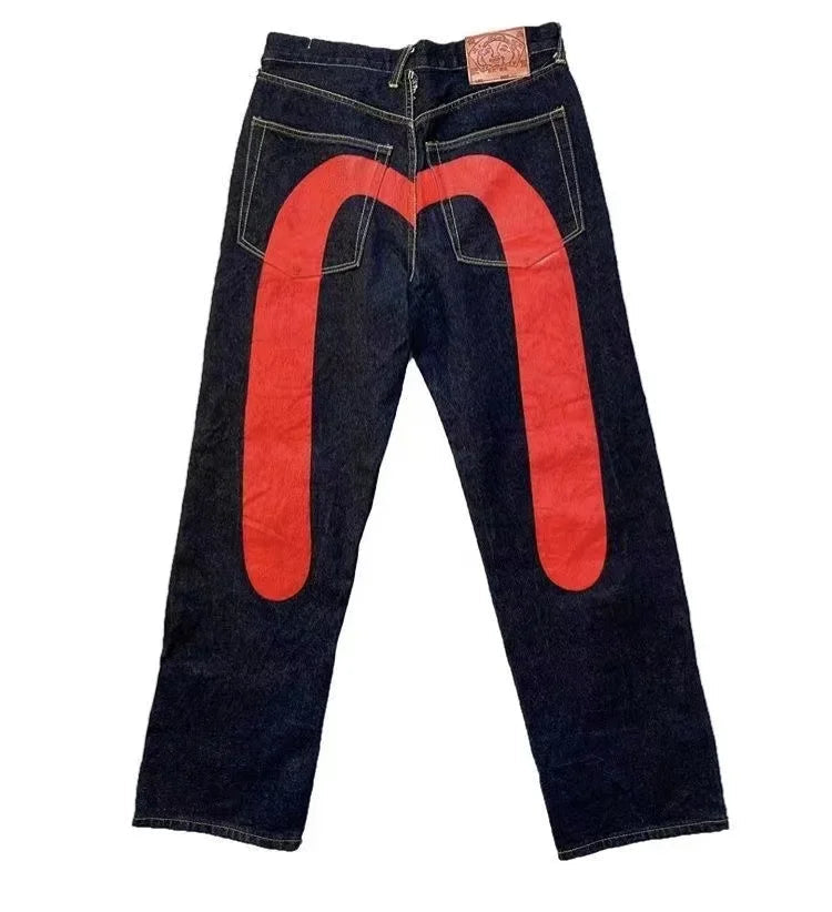 Aiertu  -  Jeans Women Gothic Y2K Retro Streetwear Black Cargo Punk Vintage Kpop Print Wide Leg Denim Panrts Female Autumn Trousers Pants Aiertu