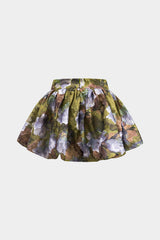 Aiertu  -  Jacquard Ruched Zipper Puff Hem Skirt Aiertu