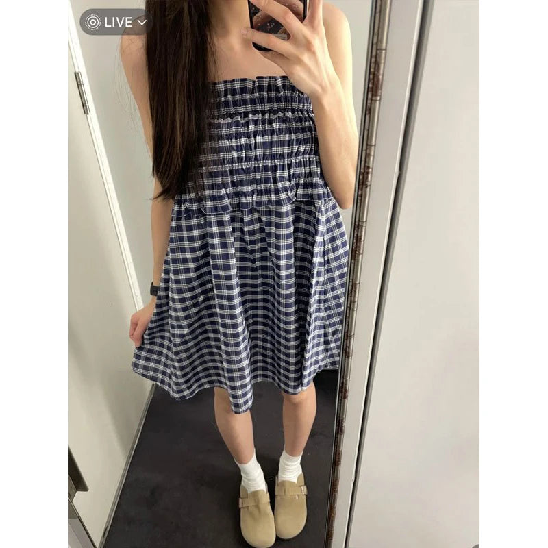 Aiertu  -  Vintage Plaid Mini Skirt Women Harajuku Aesthetic Patchwork Knee Length Skirts Summer Korean High Waist A Line Faldas New Aiertu