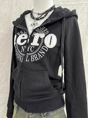 Aiertu  -  Autumn New Y2k Street Letter Embroidered Zipper Hoodie Punk Retro Casual Harajuku Daily Slim Clothes Sports Couple Jacket Aiertu