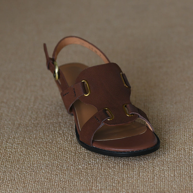 Aiertu  Summer Buckle Sandals  Open Toe Real Cow Leather Women Shoes On Heel 4CM Roman Style Ladies Shoes Chunky Heel Retro Sandals Aiertu