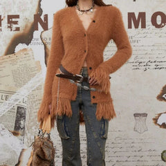 Aiertu  -  Fashion Popular New American Vinateg Coats Y2k Aesthetic High End French Elegant Autumn Winter Jumpers Harajuku Tassel Clothes Aiertu
