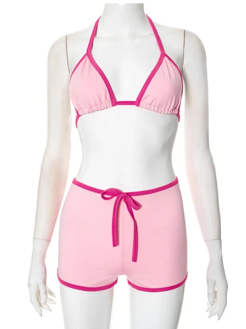 Aiertu  -  Women's Halter Neck Bras Top and Shorts Two Pieces Set Swimwear Sexy Female Bikinis Set Holiday Beach Swimsuit Bathing Suit Aiertu