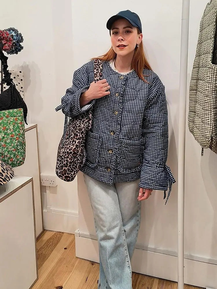 Aiertu  -  Women Casual Double-side Printed Lace Up Cotton Coat Elegant Single Breasted Pockets Ruffles Jacket 2026 Lady fashion Streetwear Aiertu