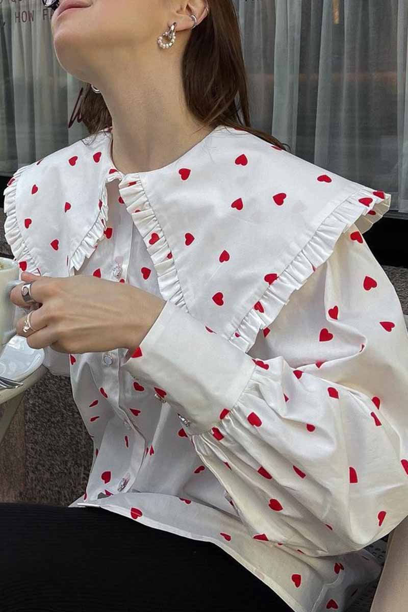 Aiertu  -  Sweet Print Patchwork Peter Pan Collar Tops Aiertu