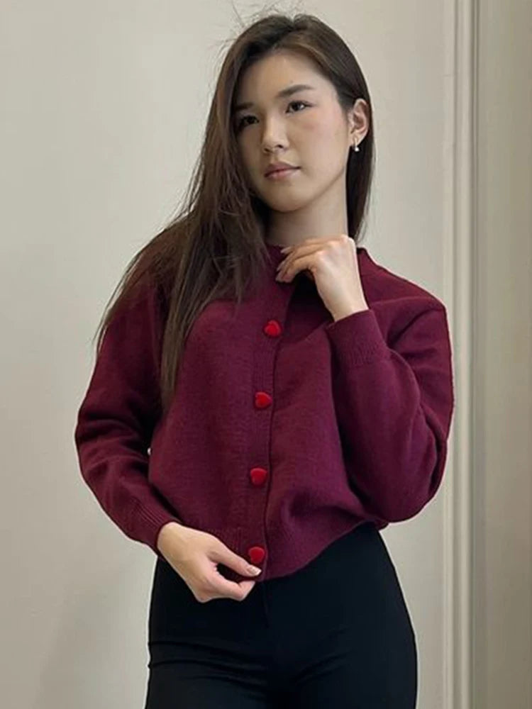 Aiertu  -  Heart Button Knit Cardigan For Women Autumn Fashion Loose Casual Long Sleeve Sweater Femme Winter Solid Knitwear Sweater Aiertu