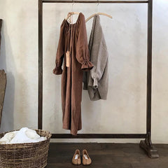 Aiertu  -  2026 New Spring 100% Cotton Dress for Women Solid Long Sleeve Drawstring Office Lady Elegant Maxi Dress Aiertu