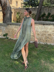 Aiertu  -  Elegant Tie Dyed Lace Up Dress For Women Fashion Side Split Off Shoulder Sleeveless Loose Dresses 2026 New Lady Party Vestido Aiertu