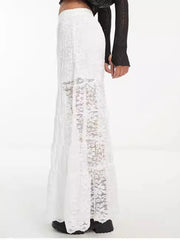 Aiertu  -  Lace Jacquard Long Skirt Women Summer Elegant Elastic Waist Sheer White Maxi Skirts Streetwear Fashion Casual Sexy A-line Skirt Aiertu