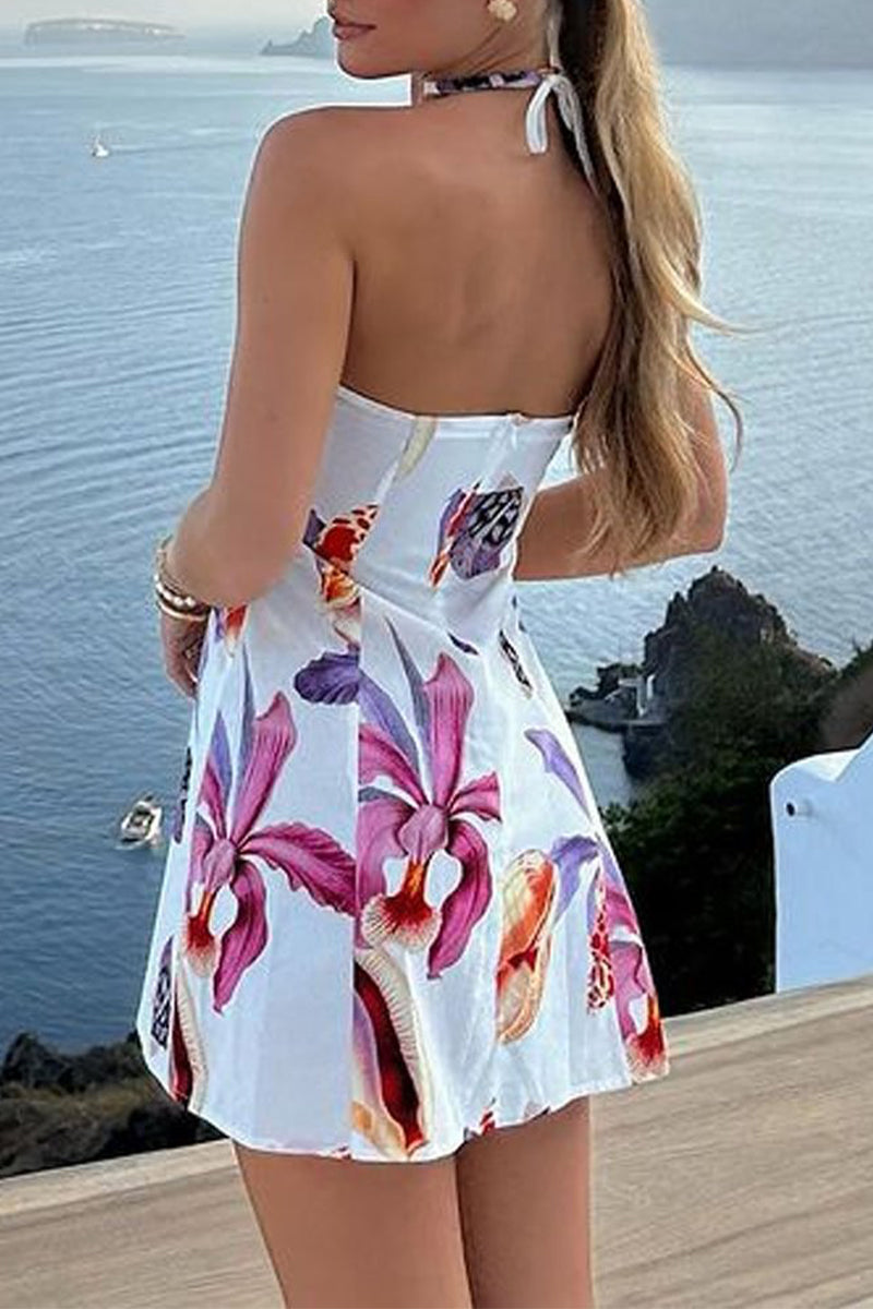 Aiertu  -Sexy Graffiti Print Patchwork Contrast Halter Printed Dresses aiertu