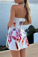 Aiertu  -Sexy Graffiti Print Patchwork Contrast Halter Printed Dresses aiertu
