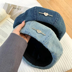 Aiertu  -  Washed Denim Berets Beanies Women Blue Cowboy Retro Octagonal Cap Ladies Fashion Newsboy Hat Korean Leisure Vintage Painter Hats Aiertu