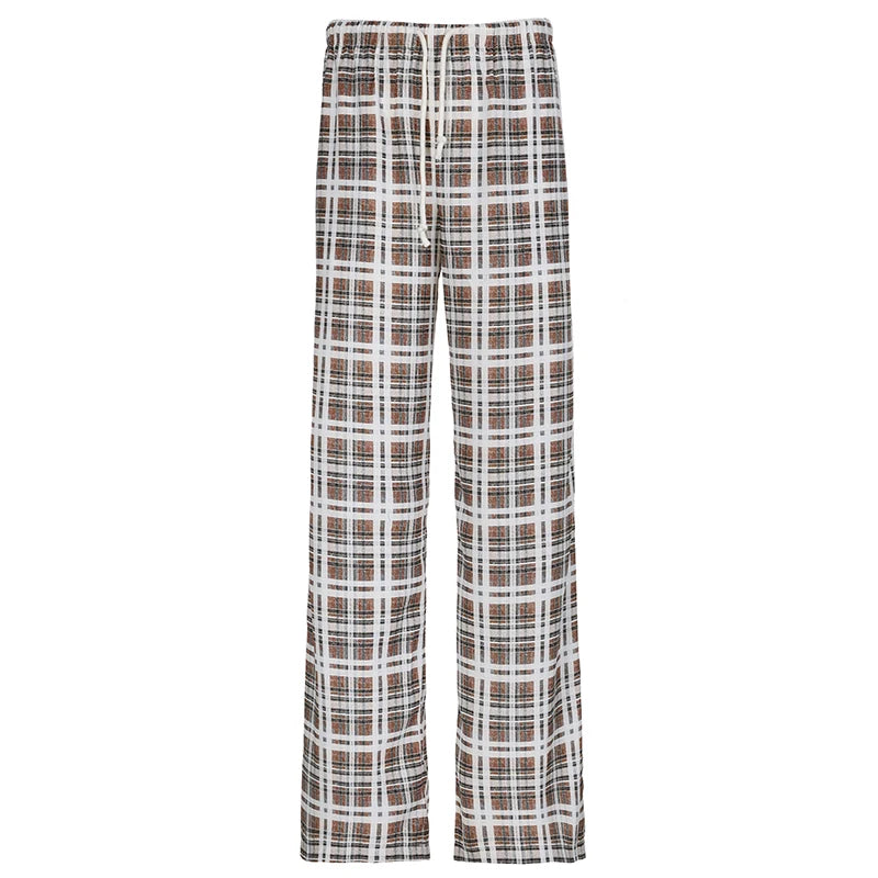 Aiertu  Streetwear Drawstring Plaid Pants Elastic Waisted Fashion Casual Sweatpants Harajuku Aesthetic Y2K Straight Pants Aiertu