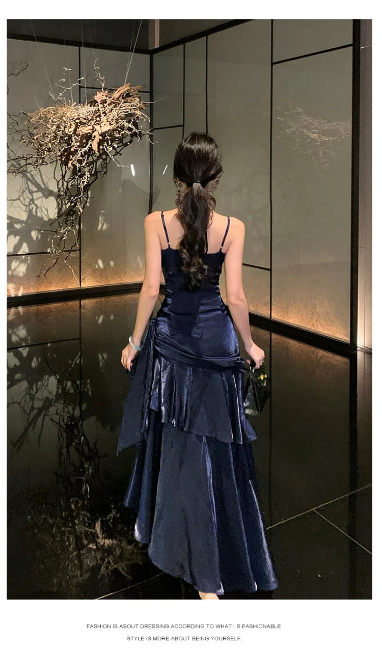 Aiertu  Vintage Long Dress Women Party Prom Sexy Spaghetti Strap Maxi Dresses Elegant Ruffles Robe Summer Korean Bodycon Vestidos Aiertu
