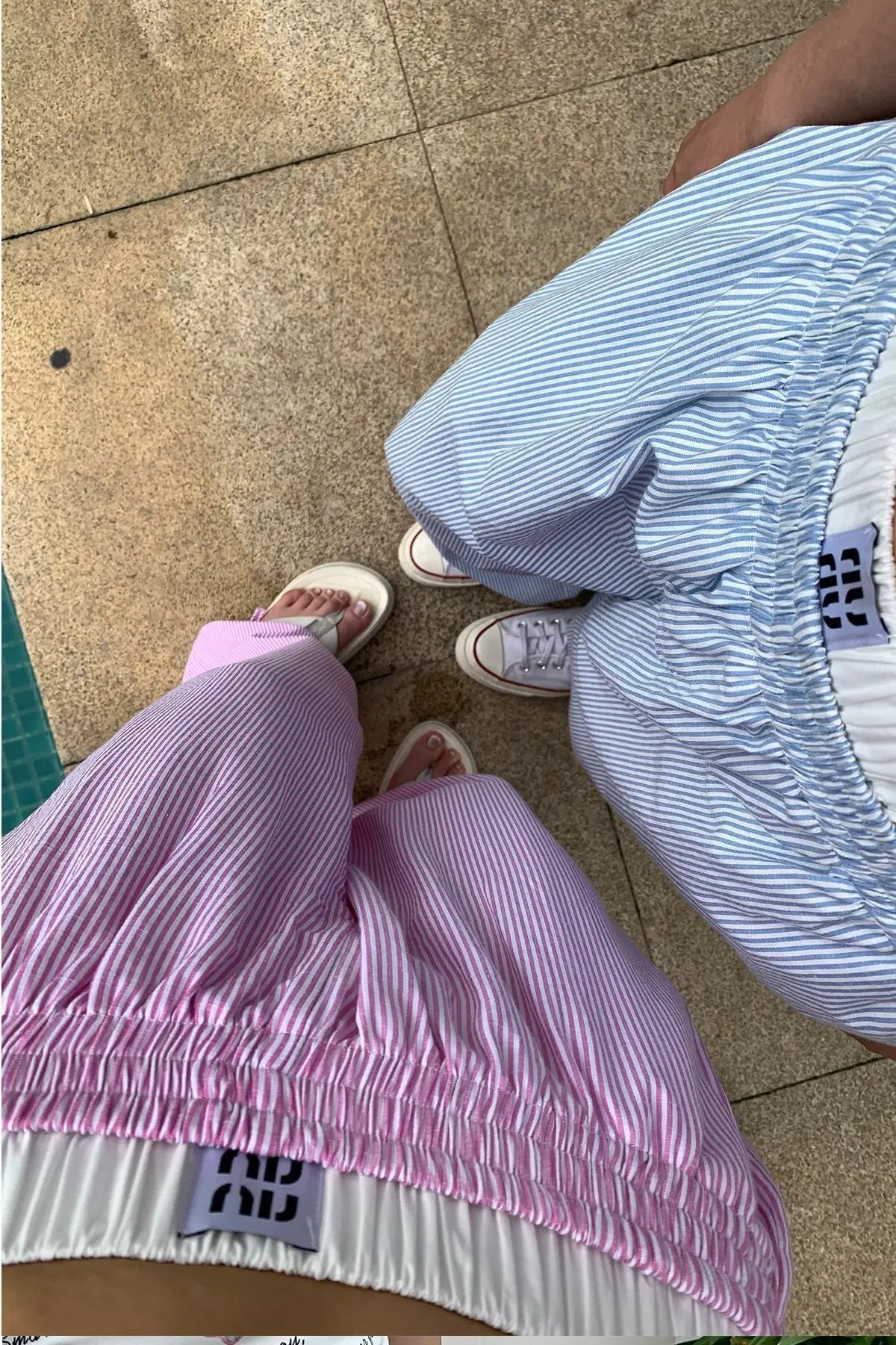 Aiertu  -  Fake two-piece striped trousers for men and women 2026 summer new casual wide-leg design lazy style thin straight pants Aiertu