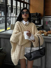Aiertu  -   Twisted Flower Loose Sweater Women Winter New Round Neck Long Sleeve Oversized Jumper Female Simple Casual Knitted Pullover Tops Aiertu