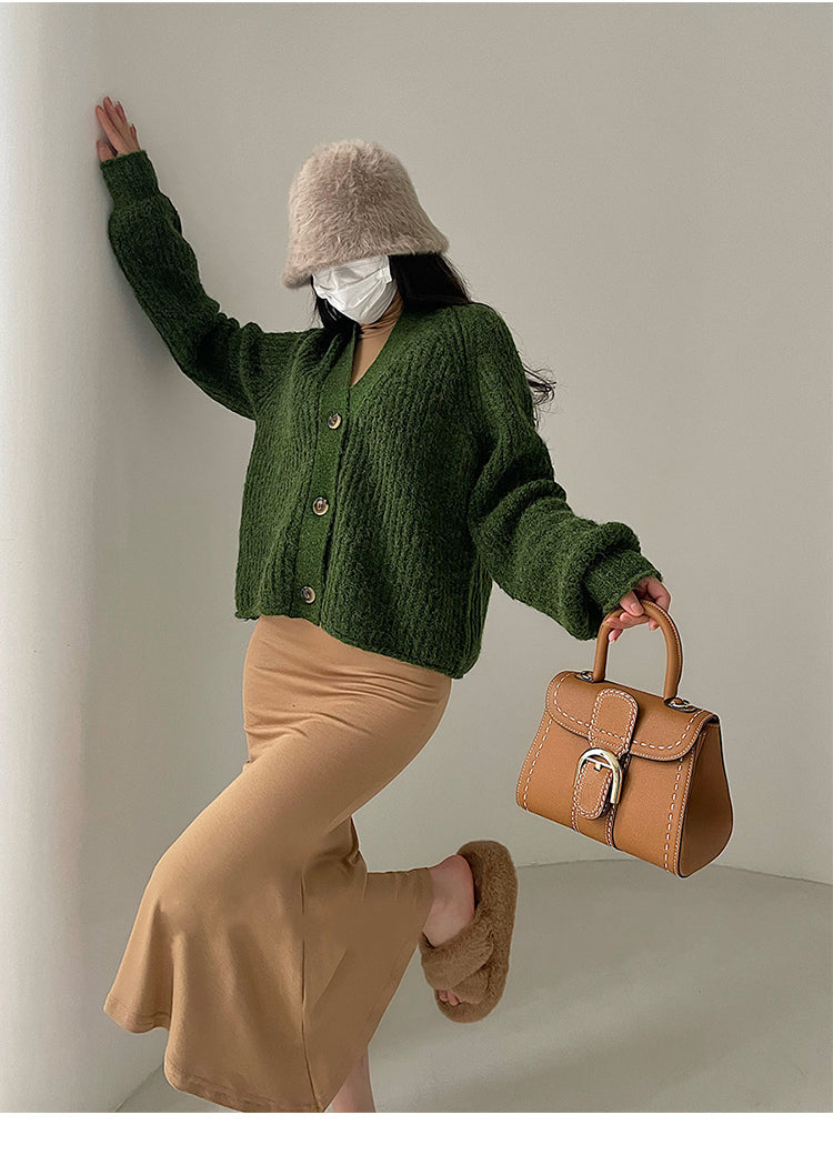 Aiertu Solid Color Long Sleeve Knitted Long Sleeve Button Up Sweater Aiertu