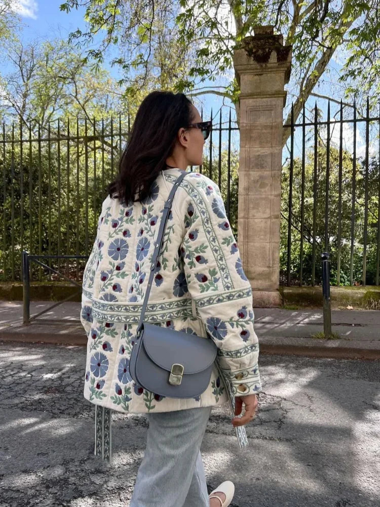 Aiertu  -  Winter Women Casual Floral Printed Cotton Jacket With Belt Female Lace Up Single-breasted Slim Coats 2026 Lady Street Outercoat Aiertu