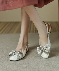 Aiertu  Black Bow Flat Shoes Cowhide Leather Soft Flat Shoes Aiertu