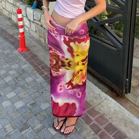 Aiertu  -  Floral Print Two Piece Summer Set One Shoulder Crop Top and Long Skirt Matching Vacation Sets Woman P84-EC39 Aiertu
