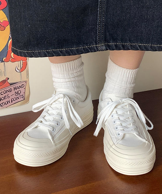 Aiertu  Casual Comfy White Lace Up Splicing Canvas Flat Shoes Aiertu