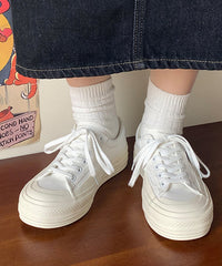 Aiertu  Casual Comfy White Lace Up Splicing Canvas Flat Shoes Aiertu