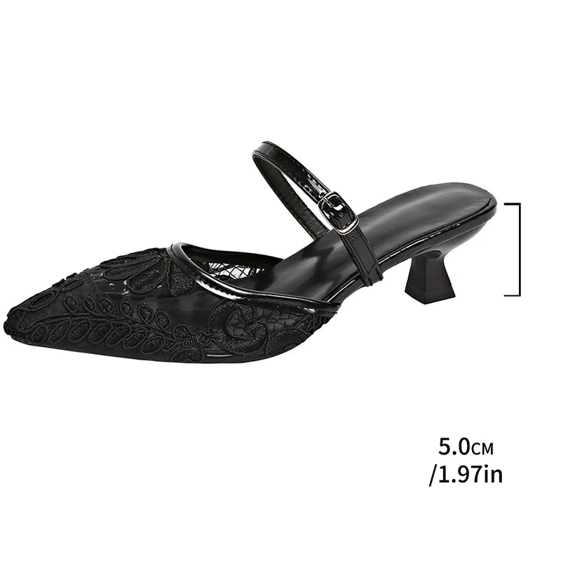 Aiertu  -  Summer Breathable Lace Women Mules Slippers Fashion Slip On Singbacks Slide Ladies Elegant Party Dress Shoes Aiertu