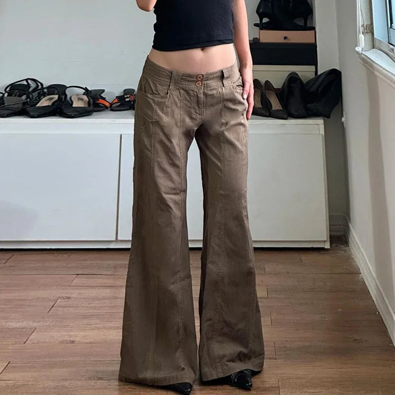 Aiertu  -  American Style Vintage Low Waist Brown Pants Women Grunge Sexy Y2k Streetwear Hip Hop Loose Baggy Trousers Aiertu