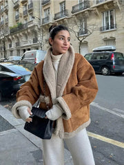 Aiertu  -  Fashion Warm Women Lamb Wool Jackets Casual Lapel Single Breasted Thickened Pocket Coats 2026 Autumn Winter New Lady Outerwear Aiertu