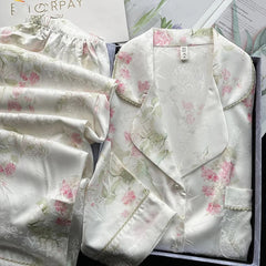 Aiertu  -  Satin Pajamas for Women Set Silk Pyjamas Loose Casual Sleepwear Long Sleeve Button Trousers 2 Piece Set Printing Homewear Outfit Aiertu
