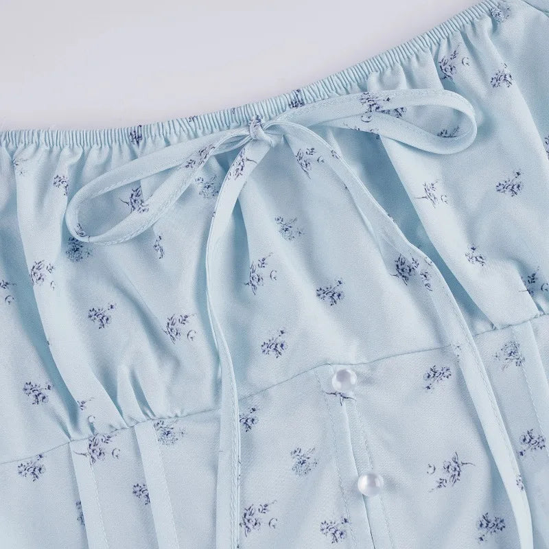 Aiertu  -  Floral Print Two Piece Set Woman Smocked Crop Top and Long Skirts Sets Shoujo Girl Style Vacation Outfits P67-GZ41 Aiertu