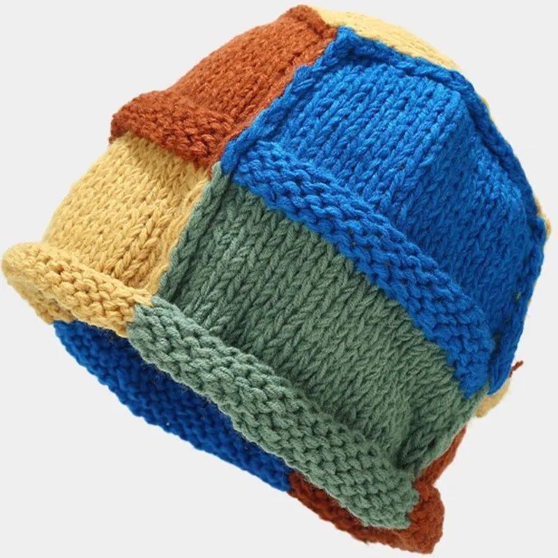 Aiertu  -  Fashion Color Patch Beanie Hats For Women Hand Crocheted Skull Caps Spring Autumn Outdoor Ear Protector Hollow Thin Knitted Hat Aiertu
