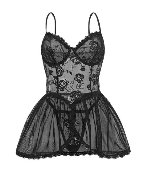 Aiertu  Sexy Sleepwear Women Erotic Lace Dress Babydoll Lingerie V-neck Strap Nightwear Female Underwear Lenceria Sensual Mujer Aiertu