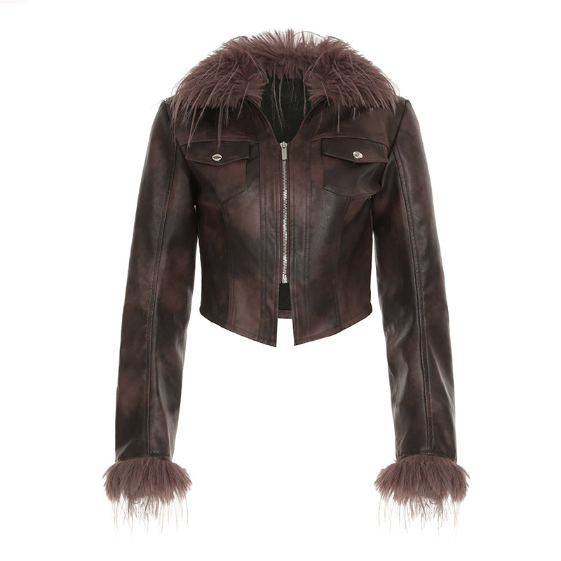 Aiertu - summer inspo Streetwear Faux Collar Women Moto Style Jackets  Autumn Long Sleeve Fashion Chic Design Short Leather Coat Aiertu