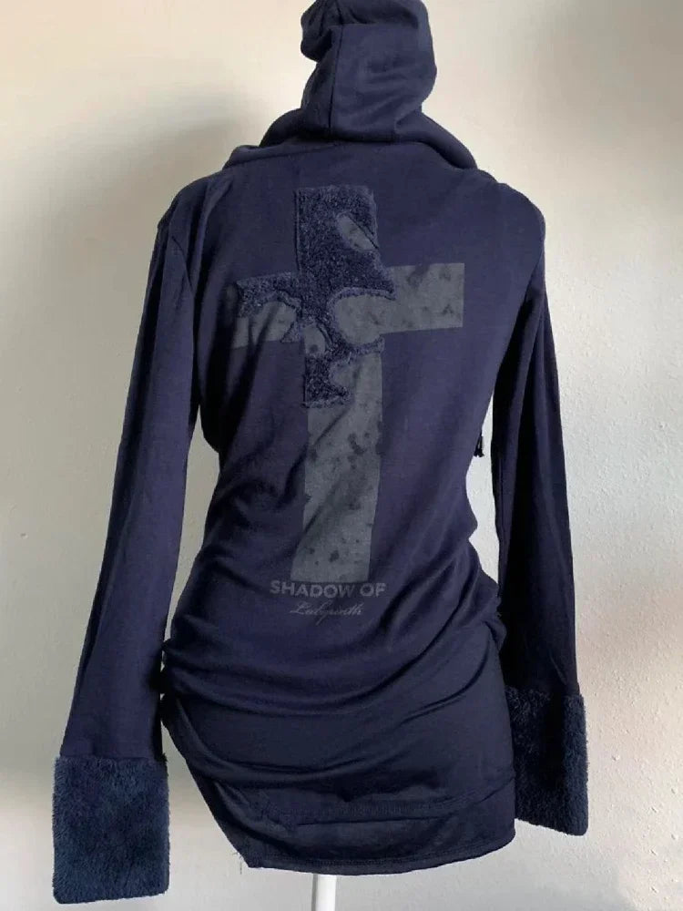 Aiertu  -  Y2k Aesthetic Letter Print Hoodies Harajuku Fur Patchwork Sweatshirts Grunge Pockets Women's Top Japanese Sudaderas Para Mujer Aiertu